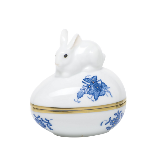 Herend Chinese Bouquet Blue Egg Bonbon Box with Bunny |  3x3in