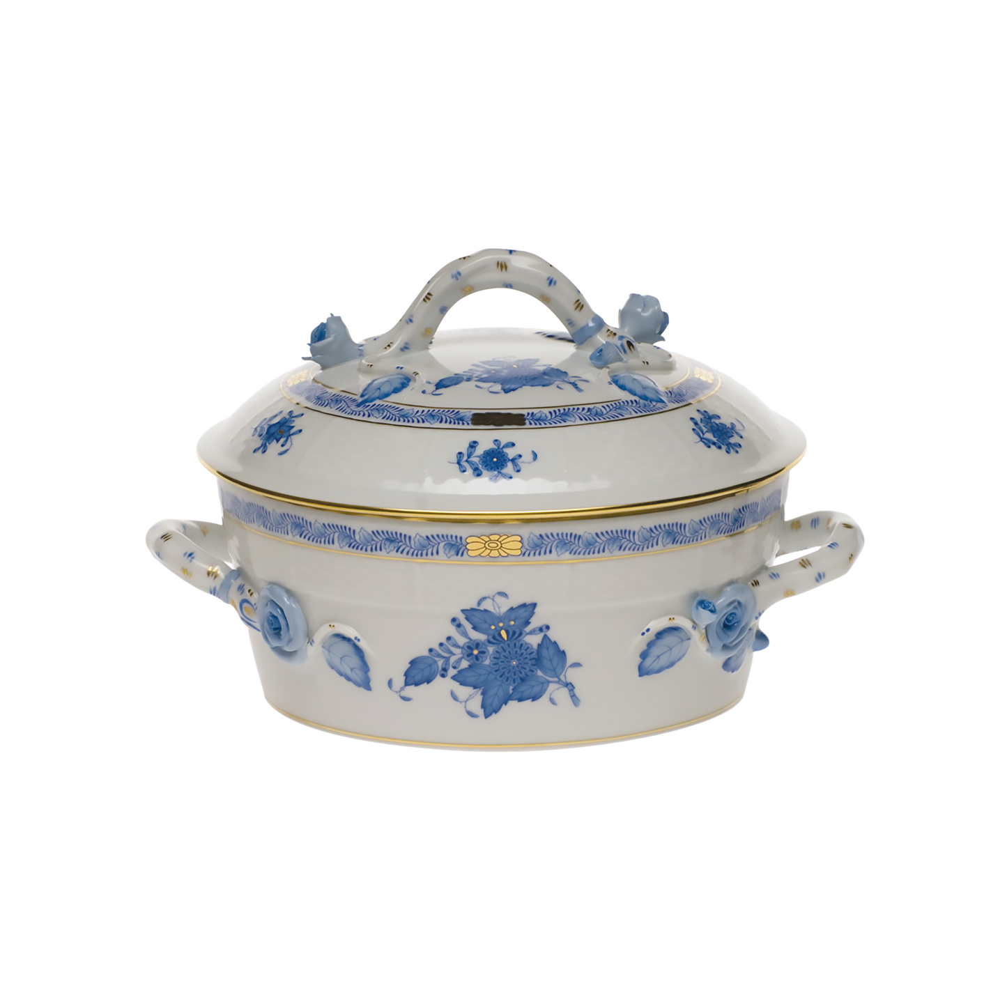 Herend Chinese Bouquet Blue Small Covered Vegetable Dish with Branch | 1.5pt