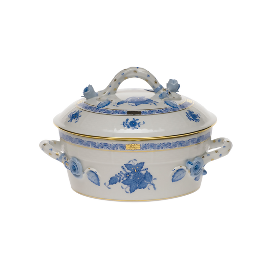Herend Chinese Bouquet Blue Small Covered Vegetable Dish with Branch | 1.5pt
