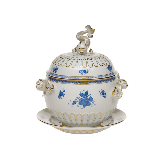 Herend Chinese Bouquet Blue Soup Tureen + Platter | 4qt