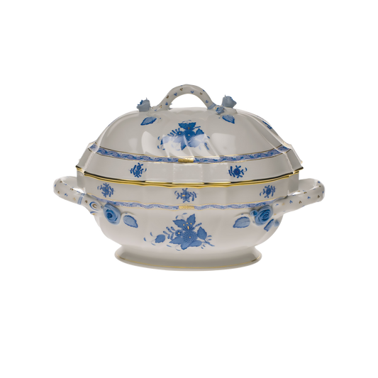 Herend Chinese Bouquet Blue Soup Tureen with Branch Handles | 2qt