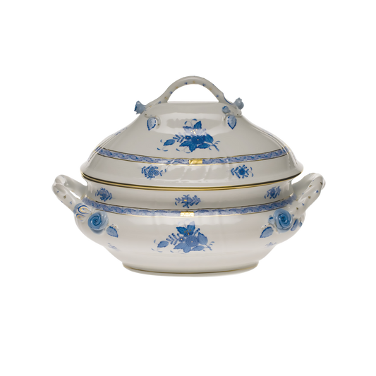 Herend Chinese Bouquet Blue Soup Tureen with Branch Handles | 4qt