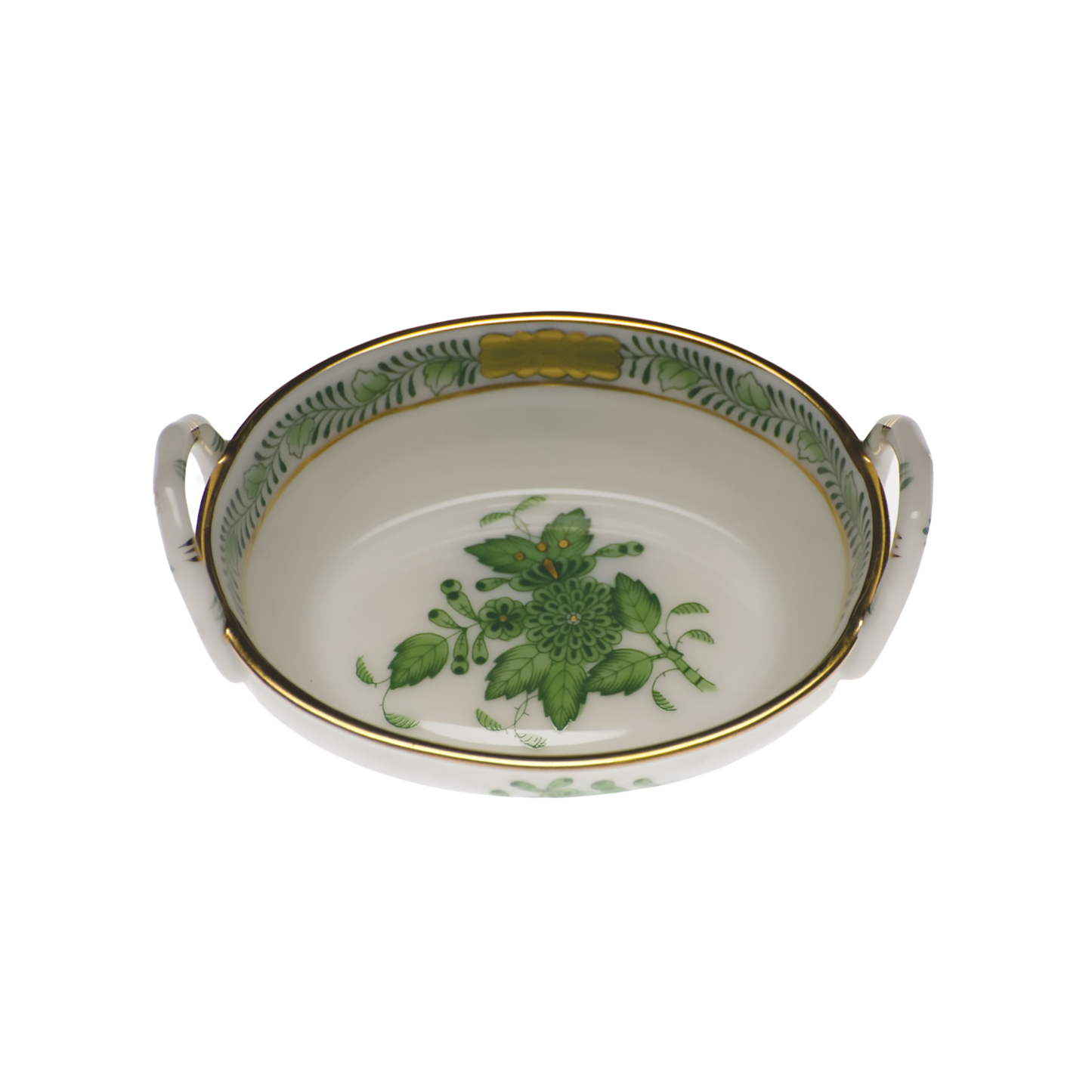 Herend Chinese Bouquet Green Small Basket with Handles | 2.75in