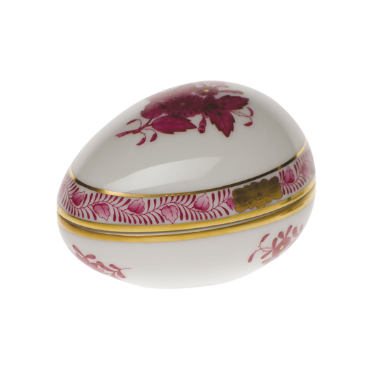 Herend Chinese Bouquet Raspberry Egg Bonbon Box | 3x3in