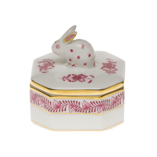 Herend Chinese Bouquet Raspberry Petite Octagonal Box - Bunny | 2in