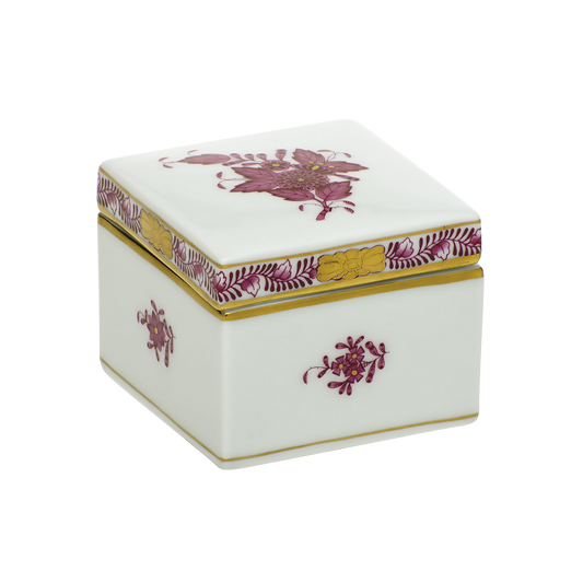 Herend Chinese Bouquet Raspberry Square Box |2.25x2in