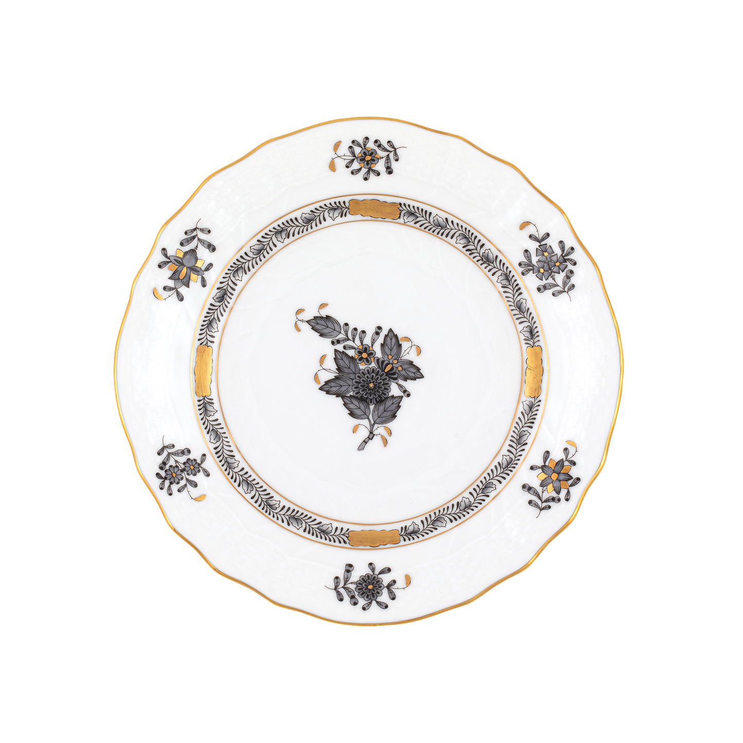Herend Chinese Bouquet Black Bread + Butter Plate | 6in