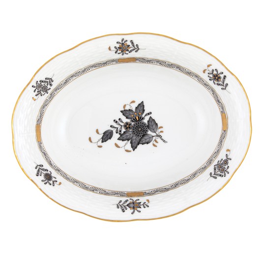 Herend Chinese Bouquet Black Oval Vegetable Dish | 10x8in