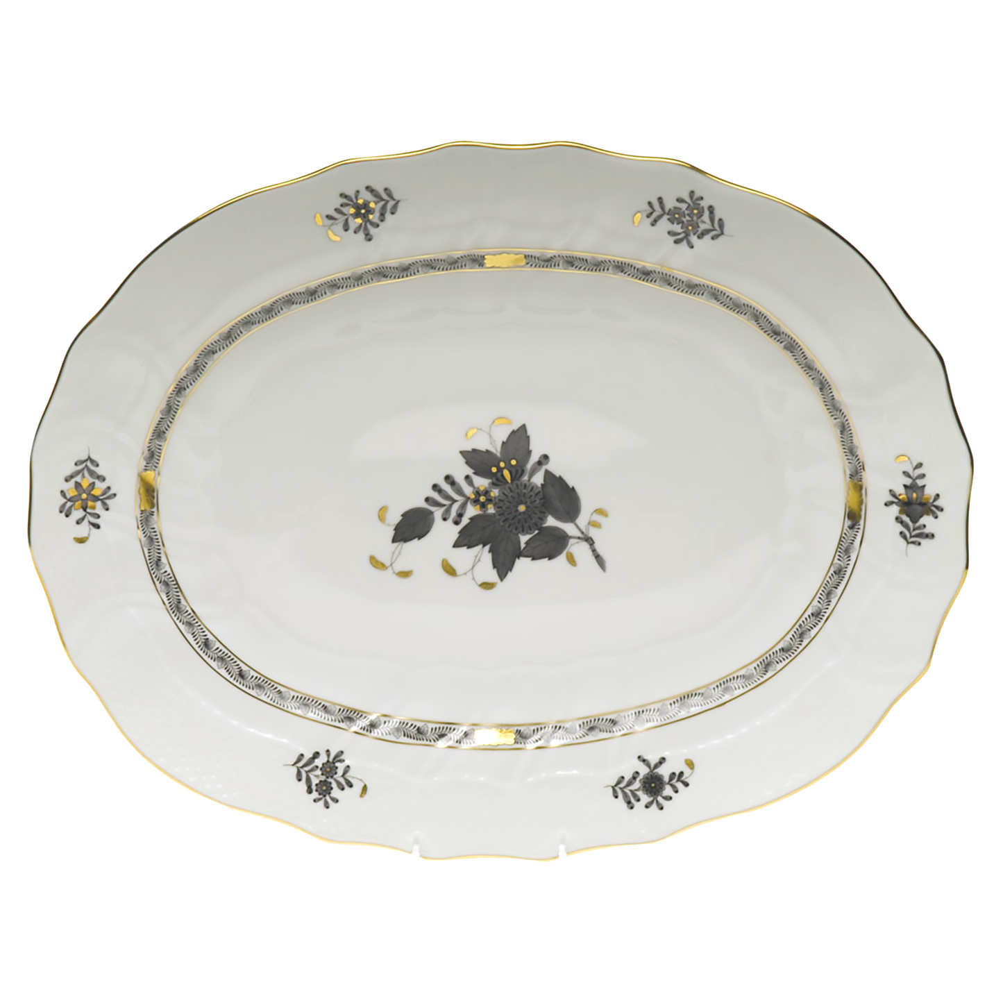 Herend Chinese Bouquet Black Platter | 17x12.5in