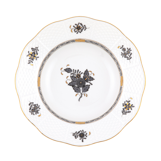 Herend Chinese Bouquet Black Rim Soup Plate | 8in