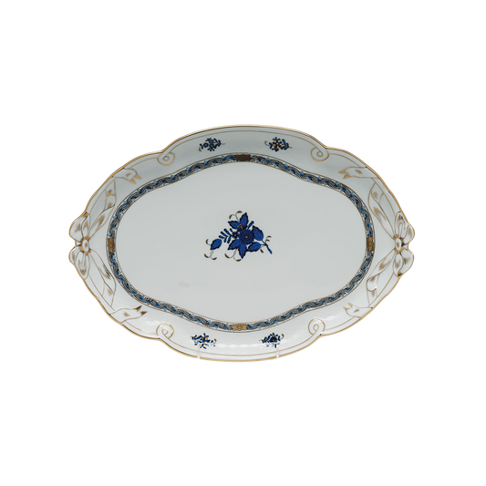 Herend Chinese Bouquet Black Sapphire Ribbon Tray | 15.75x11in