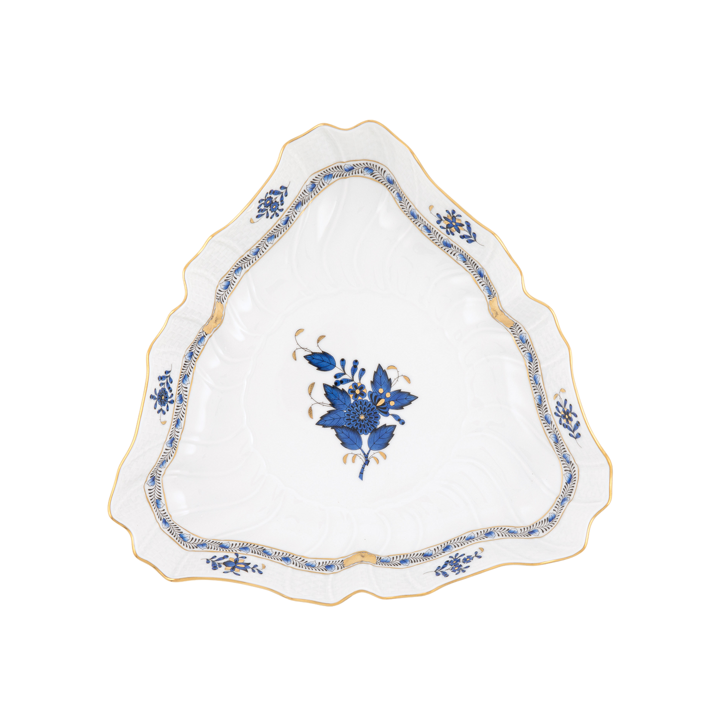 Herend Chinese Bouquet Black Sapphire Triangle Dish | 9.5in