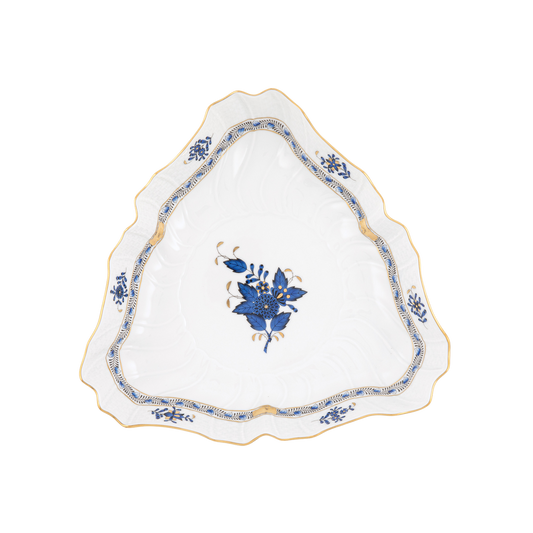 Herend Chinese Bouquet Black Sapphire Triangle Dish | 9.5in