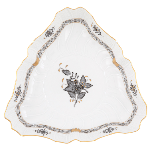 Herend Chinese Bouquet Black Triangle Dish | 9.5in