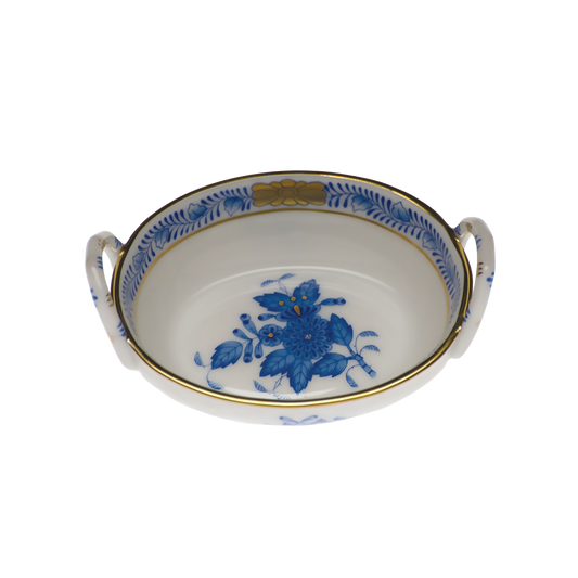 Herend Chinese Bouquet Blue Basket with Handles | 2.75in