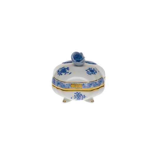Herend Chinese Bouquet Blue Covered Bonbon Box with Rose | 3in