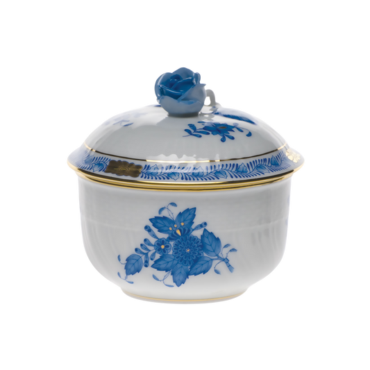 Herend Chinese Bouquet Blue Covered Sugar with Rose | 4oz