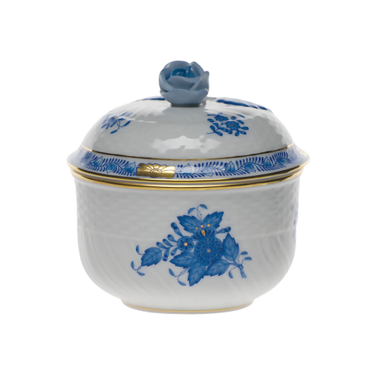 Herend Chinese Bouquet Blue Covered Sugar with Rose | 6oz