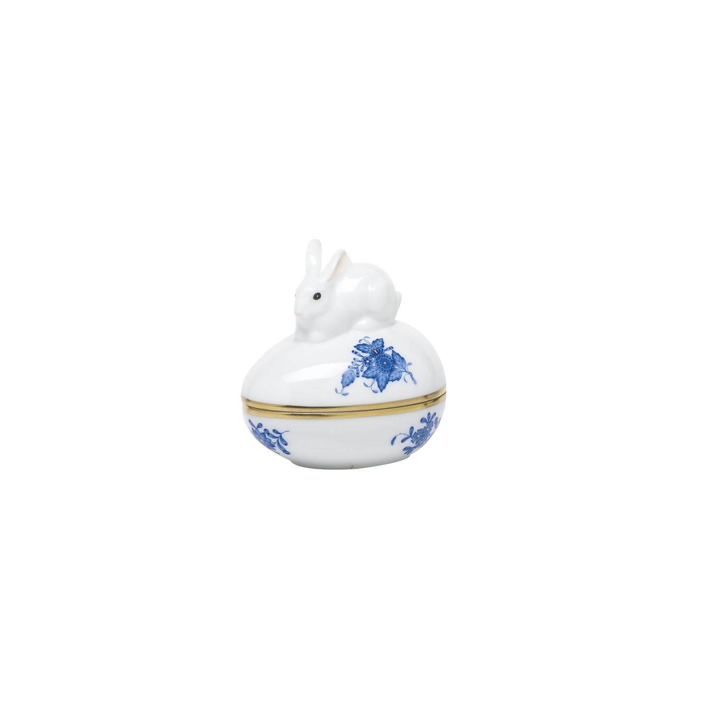 Herend Chinese Bouquet Blue Egg Bonbon Box with Bunny |  3x3in