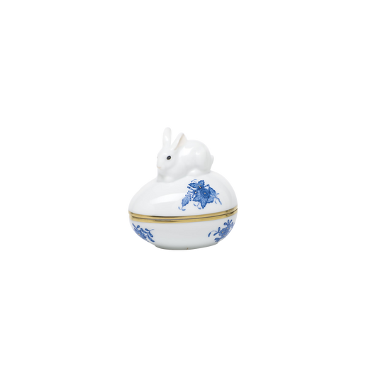 Herend Chinese Bouquet Blue Egg Bonbon Box with Bunny |  3x3in