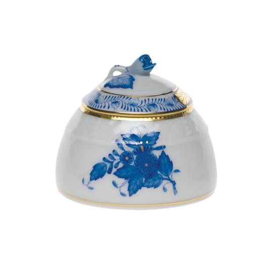 Herend Chinese Bouquet Blue Honey Pot with Rose | 2.5in