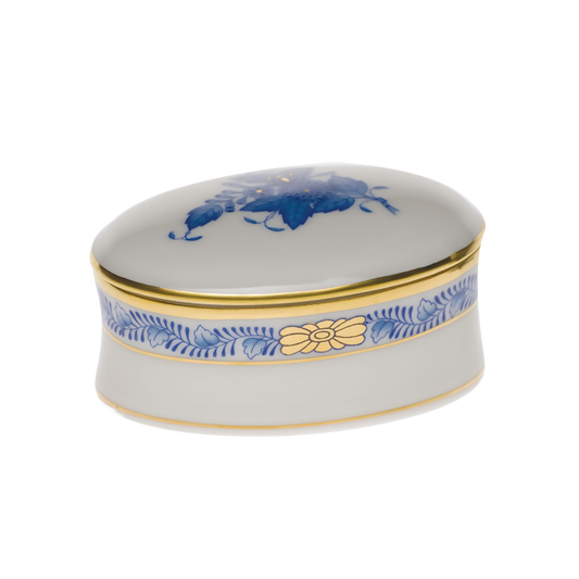Herend Chinese Bouquet Blue Oval Box | 2.75x1.25in