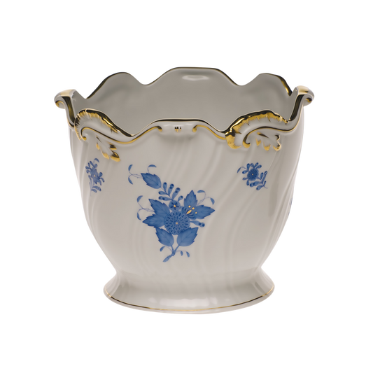 Herend Chinese Bouquet Blue Ribbed Cachepot | 6.25Hx7in