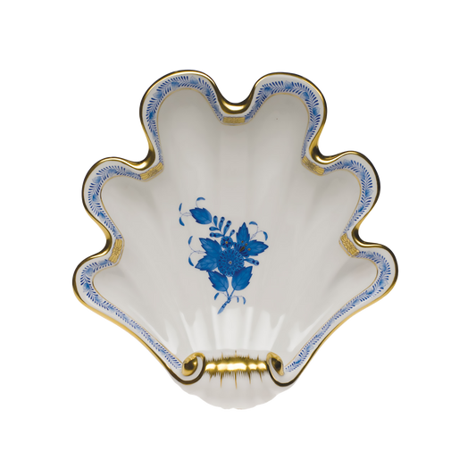 Herend Chinese Bouquet Blue Shell Dish | 9x8.75in