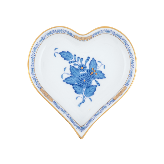 Herend Chinese Bouquet Blue Small Heart Tray | 4x4in