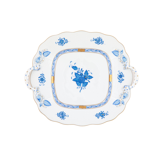 Herend Chinese Bouquet Blue Square Cake Plate with Handles | 9.5in