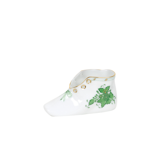 Herend Chinese Bouquet Green Baby Shoe | 4.5x2.75in