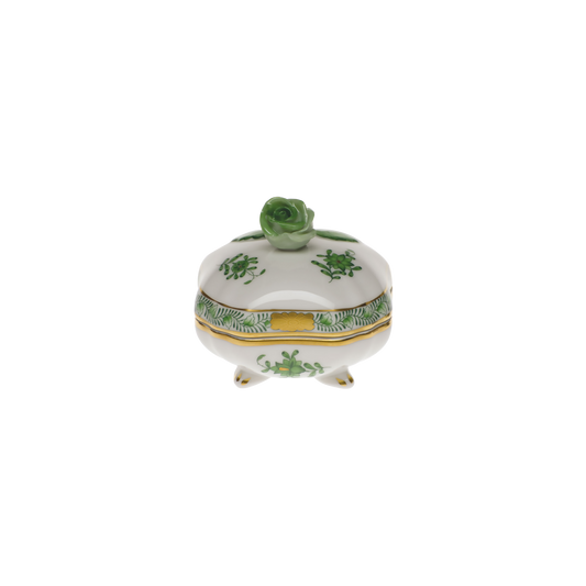 Herend Chinese Bouquet Green Covered Bonbon Box with Rose | 3in