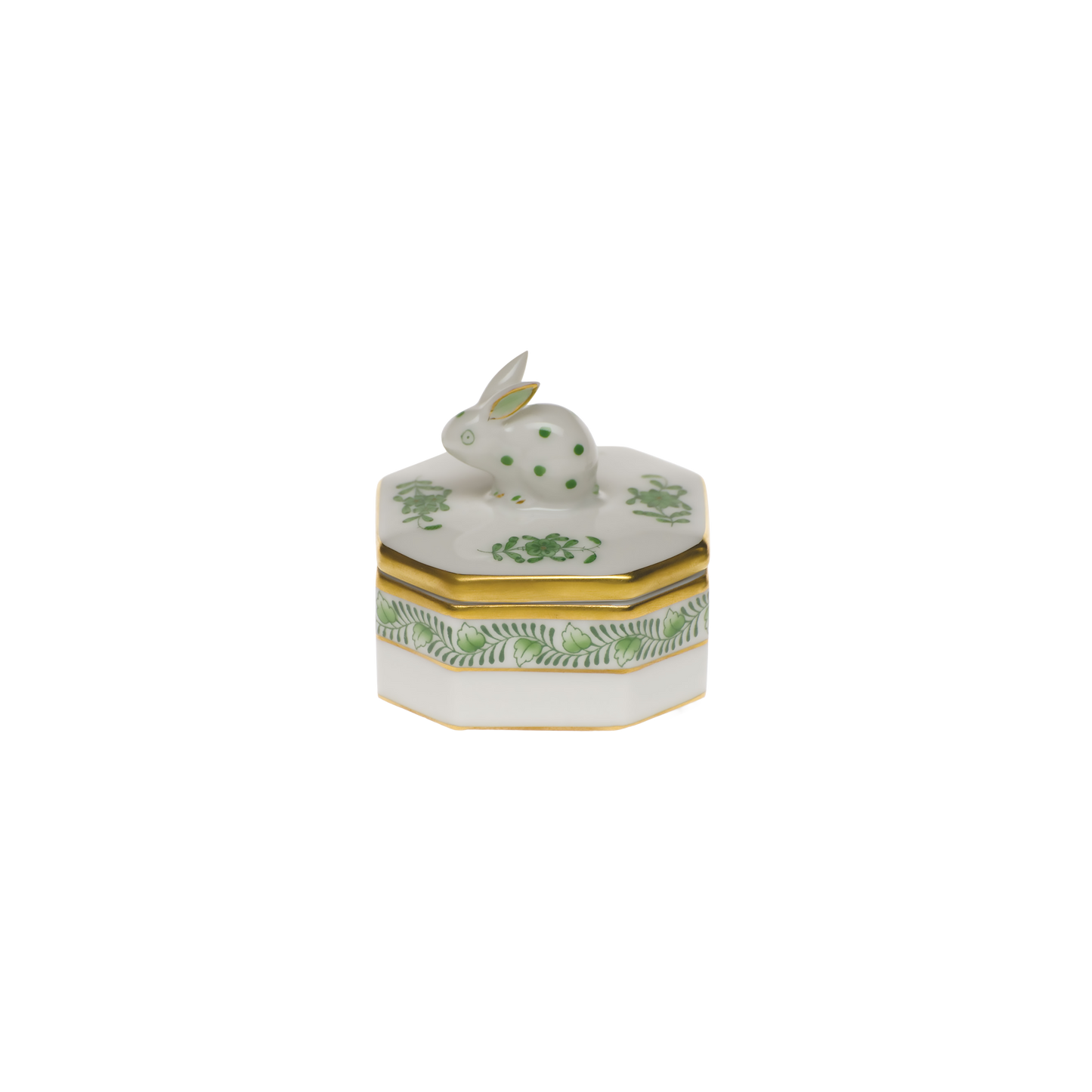 Herend Chinese Bouquet Green Petite Octagonal Box with Bunny | 2in
