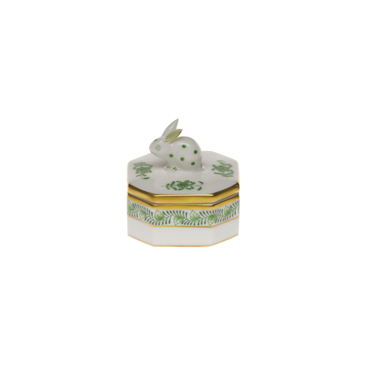 Herend Chinese Bouquet Green Petite Octagonal Box with Bunny | 2in