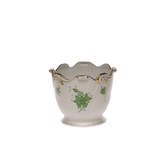Herend Chinese Bouquet Green Ribbed Cachepot | 6.25x7in