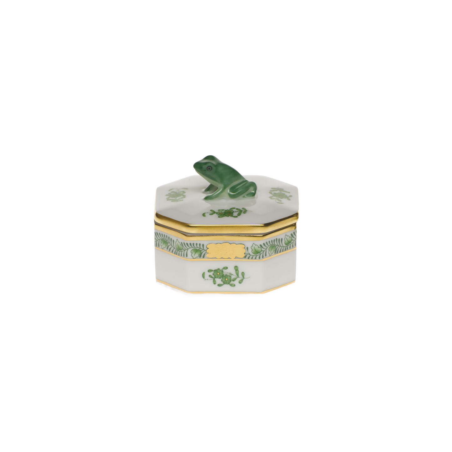 Herend Chinese Bouquet Green Small Octagonal Box with Frog | 2.5in