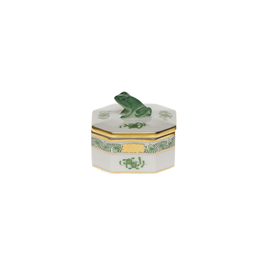 Herend Chinese Bouquet Green Small Octagonal Box with Frog | 2.5in