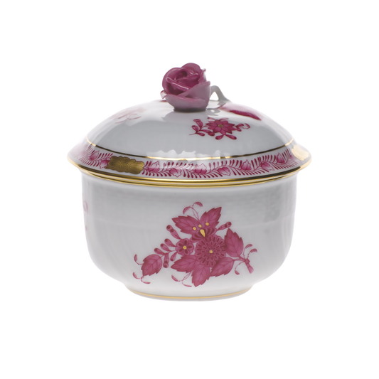 Herend Chinese Bouquet Raspberry Covered Sugar with Rose | 4oz
