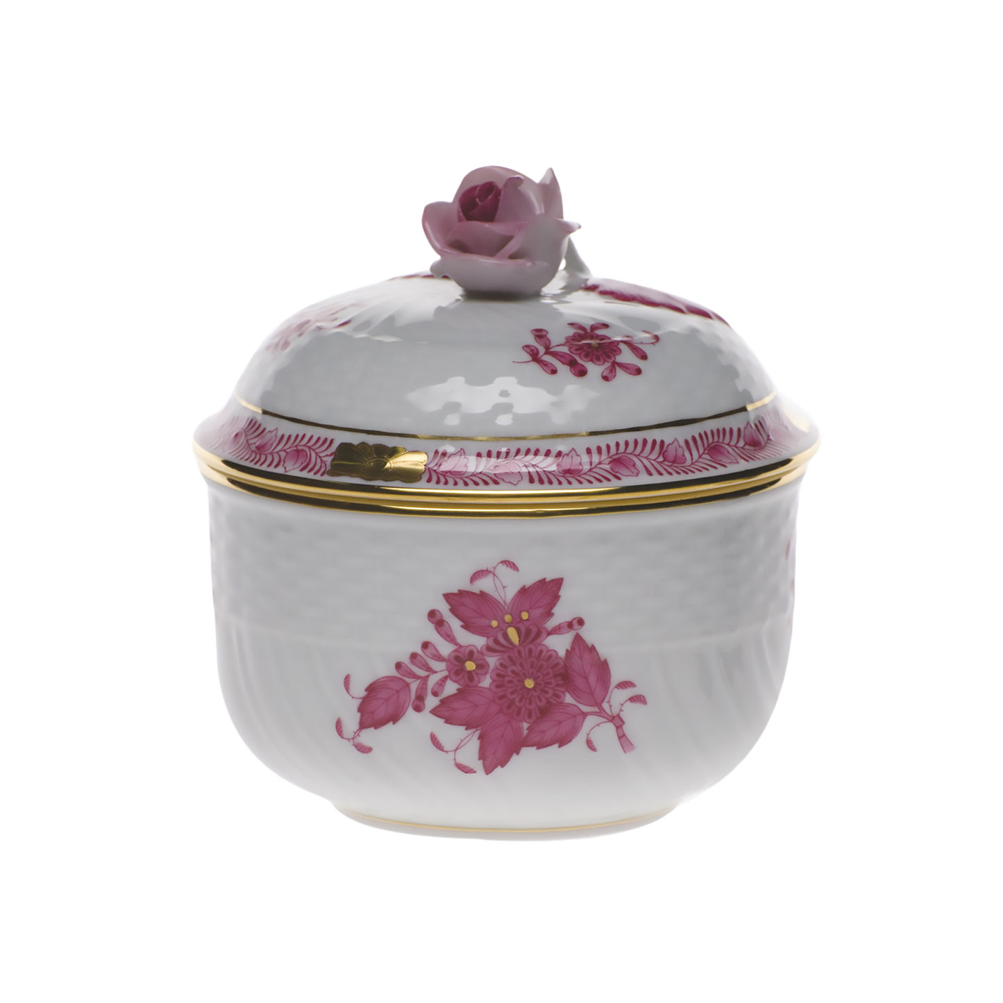 Herend Chinese Bouquet Raspberry Covered Sugar with Rose | 6oz
