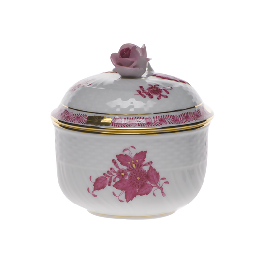 Herend Chinese Bouquet Raspberry Covered Sugar with Rose | 6oz