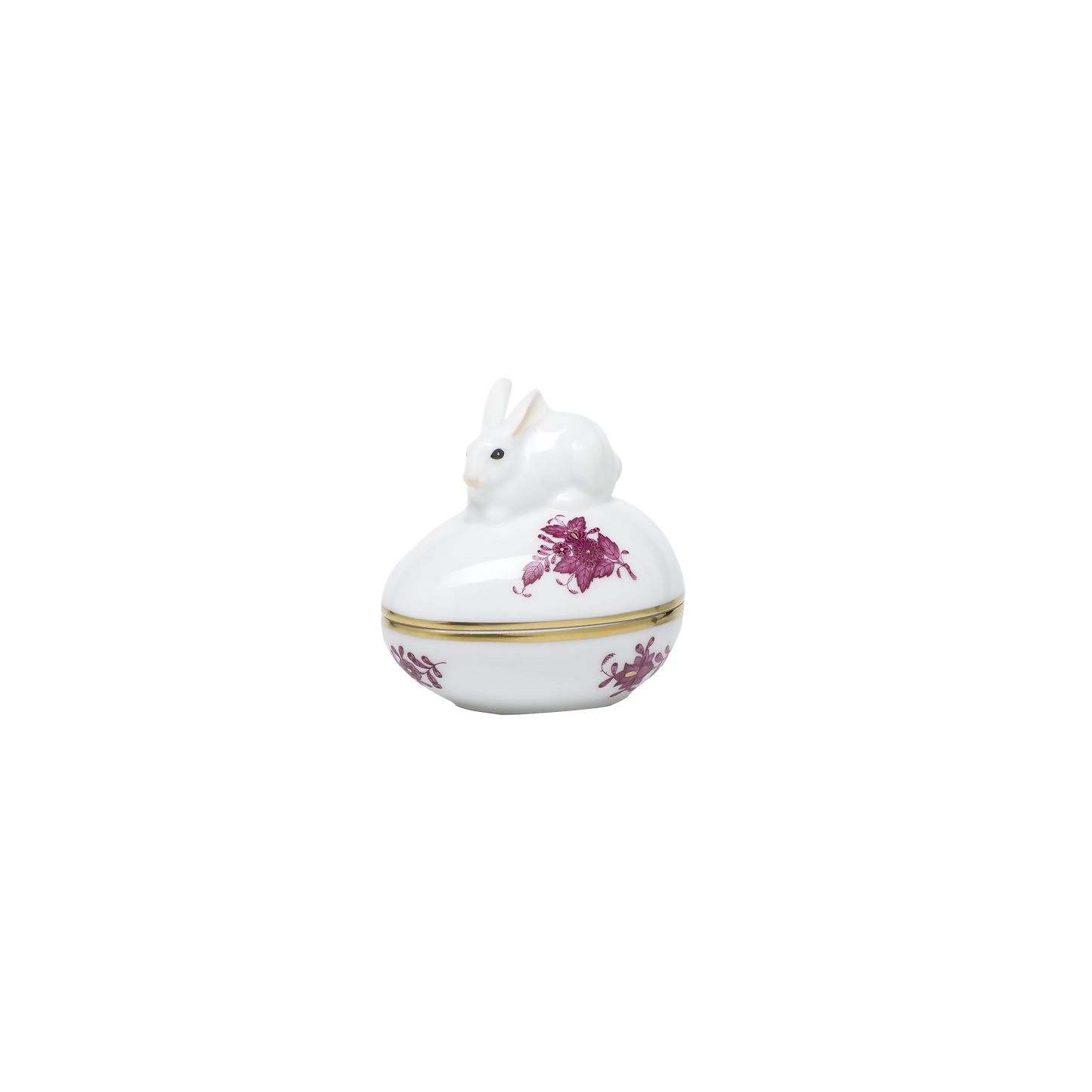 Herend Chinese Bouquet Raspberry Egg Bonbon Box with Bunny | 3x3in