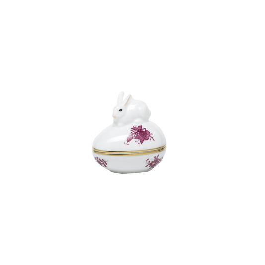 Herend Chinese Bouquet Raspberry Egg Bonbon Box with Bunny | 3x3in