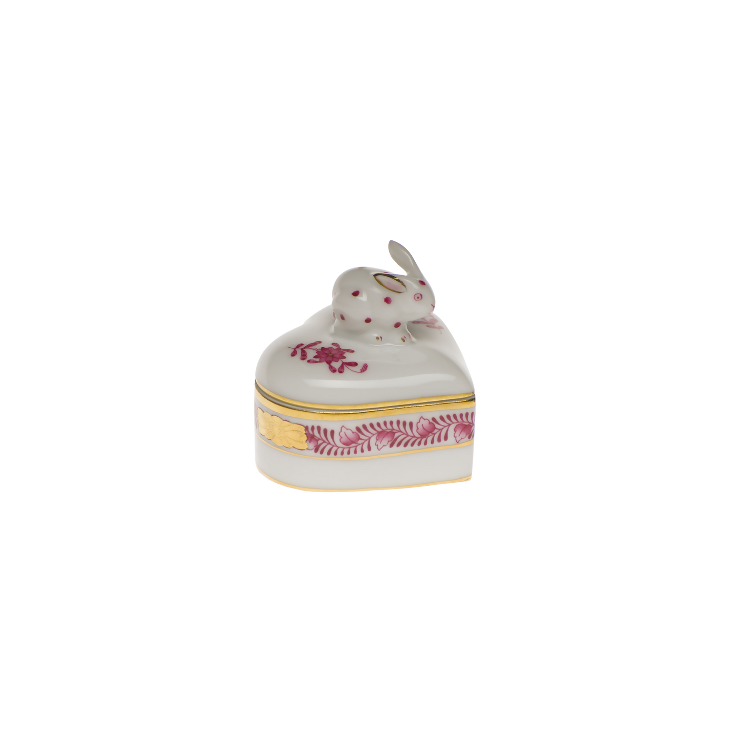 Herend Chinese Bouquet Raspberry Heart Box with Bunny | 2in