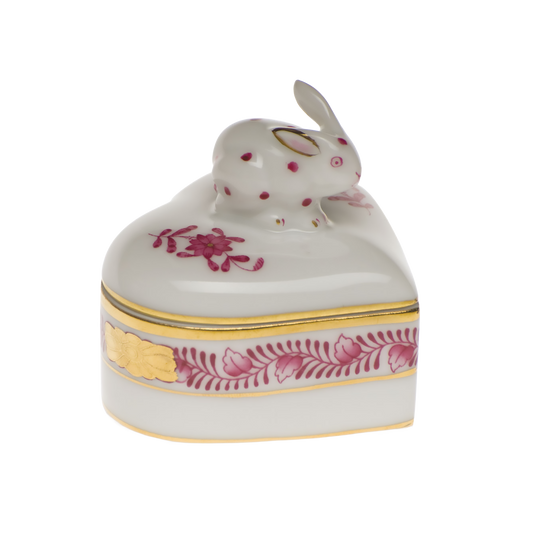 Herend Chinese Bouquet Raspberry Heart Box with Bunny | 2in