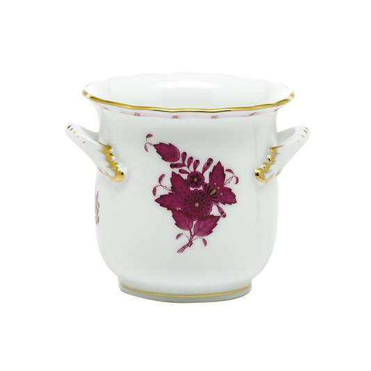 Herend Chinese Bouquet Raspberry Mini Cachepot with Handles | 4.75x3.75in