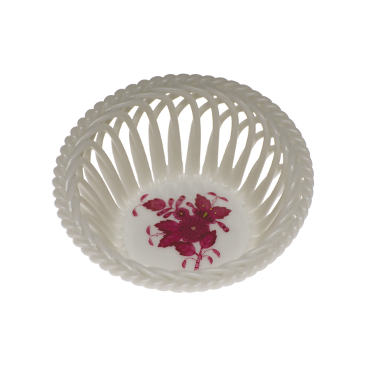 Herend Chinese Bouquet Raspberry Openwork Basket | 3.75in