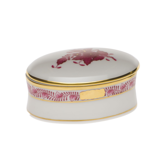 Herend Chinese Bouquet Raspberry Oval Box | 2.75x1.25in