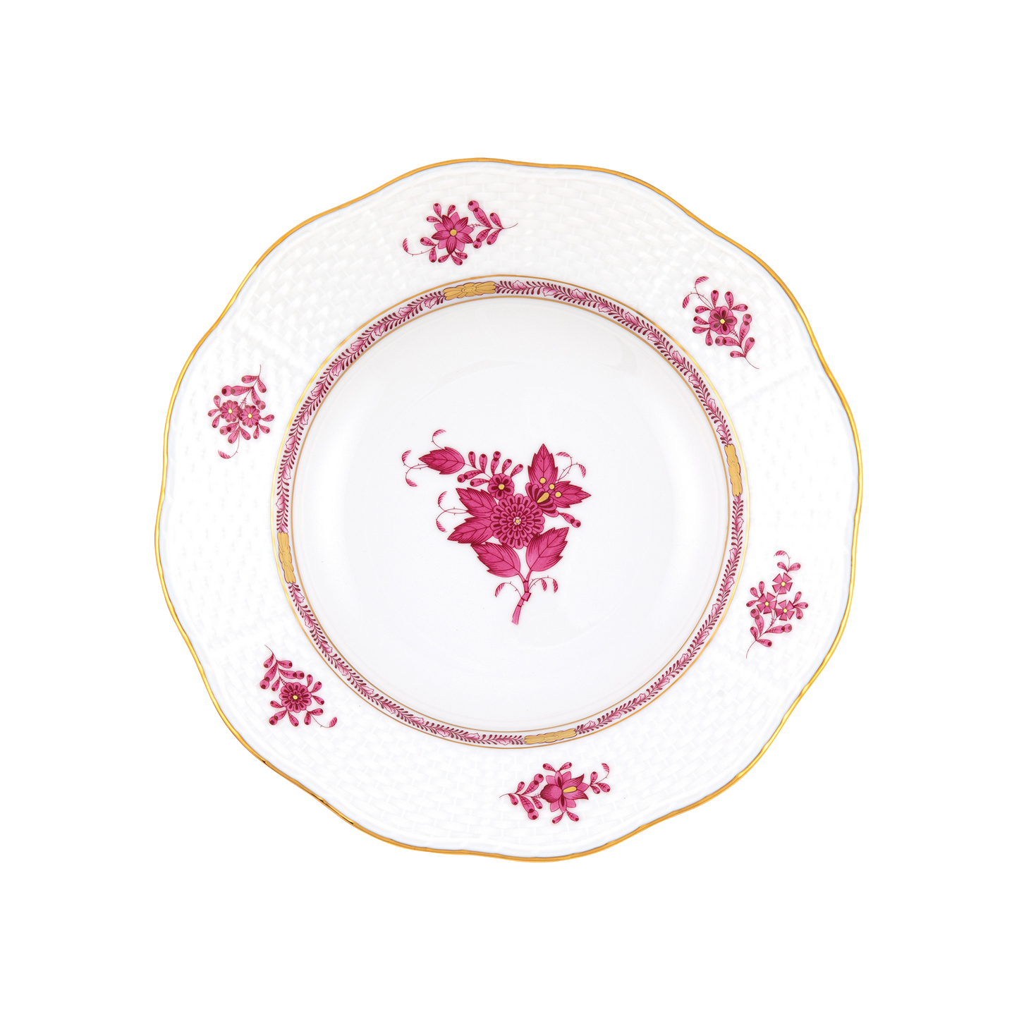 Herend Chinese Bouquet Raspberry Rim Soup Plate | 8in