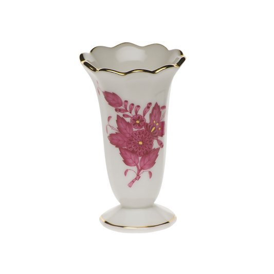 Herend Chinese Bouquet Raspberry Scalloped Bud Vase | 2.5in