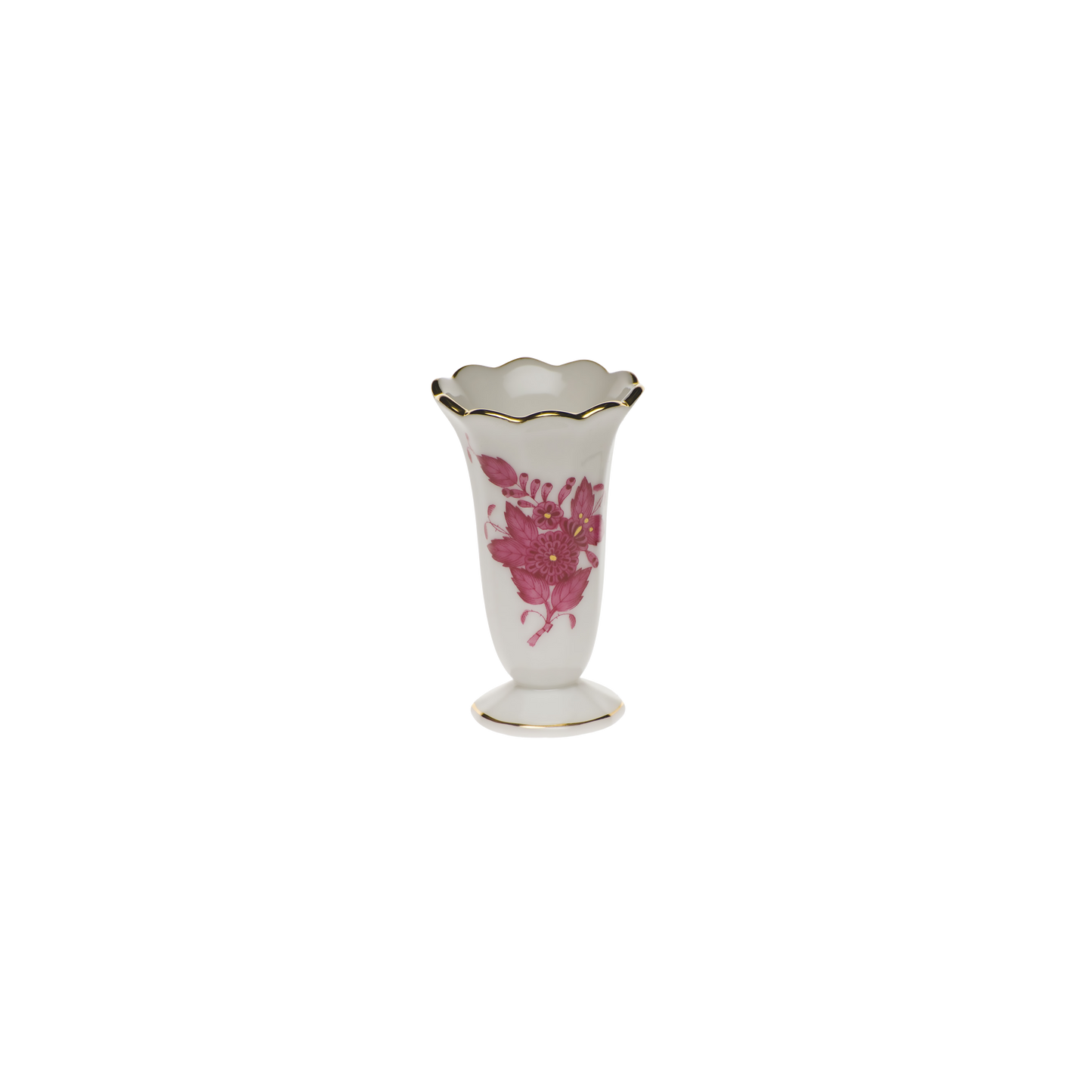 Herend Chinese Bouquet Raspberry Scalloped Bud Vase | 2.5in